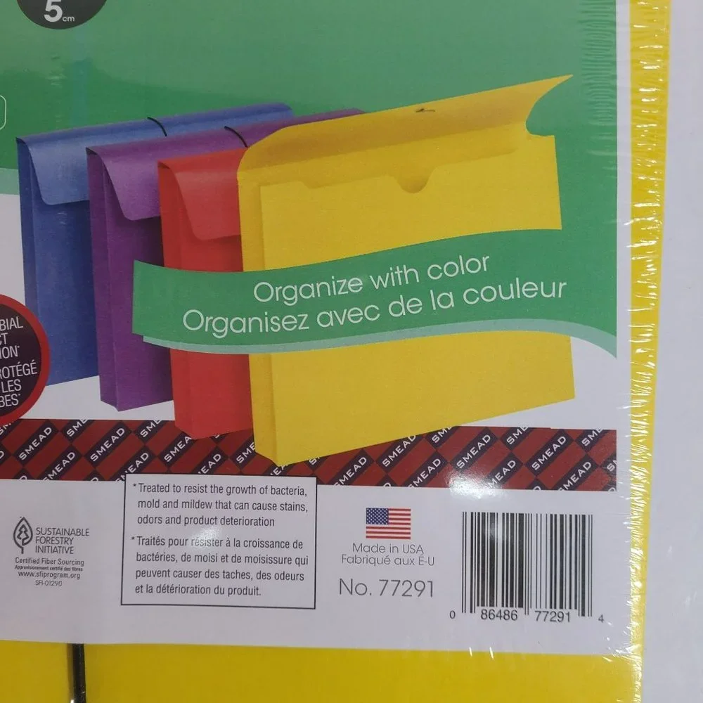 Smead Brights 4 Wallets Folders Letter Size With Flap & Cord Antimicrobial
